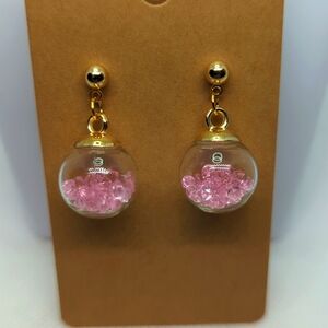 Pale Pink Glass Rhinestones in Glass Globes Earrings